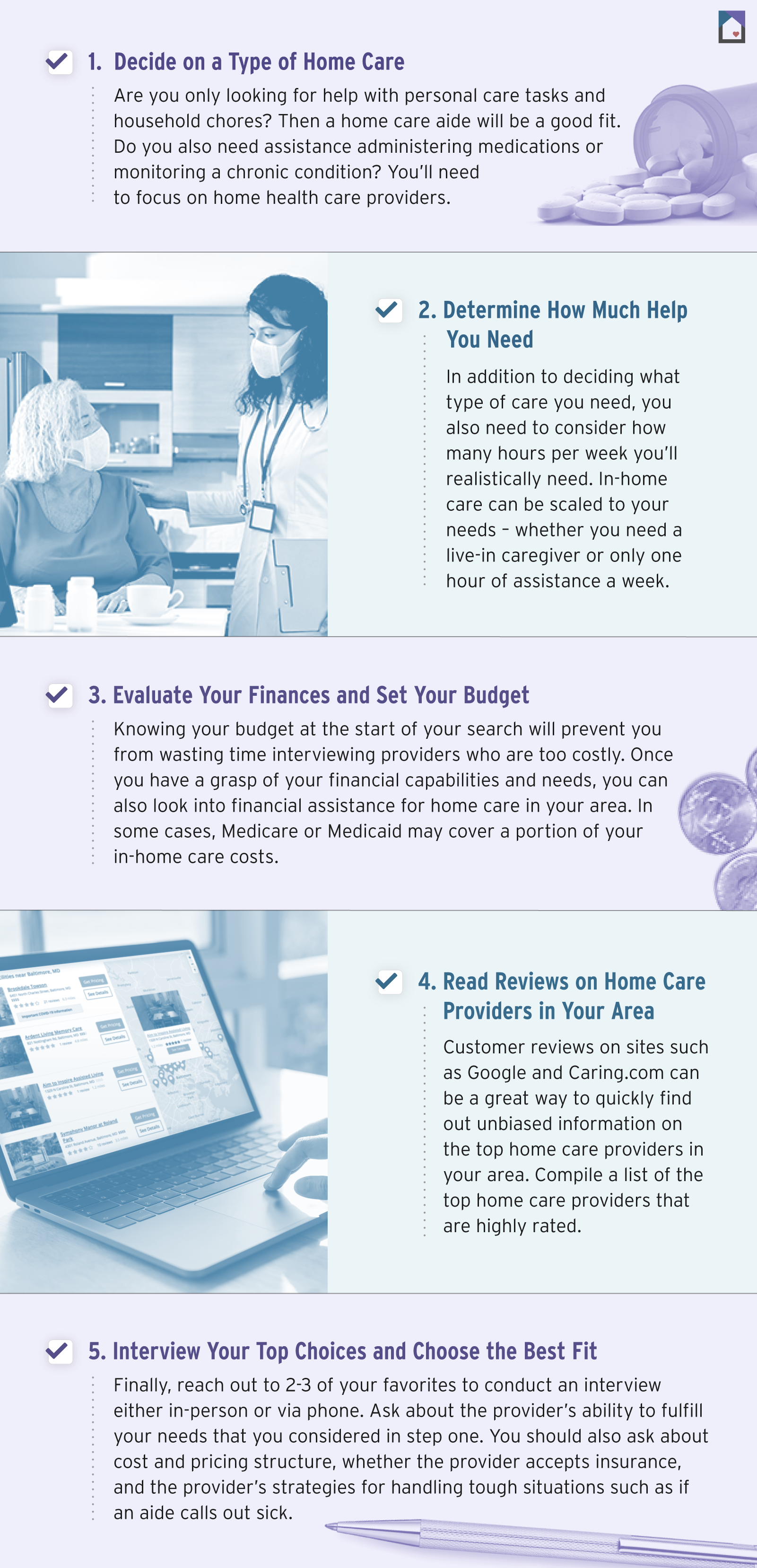 An infographic giving steps to finding a home care provider